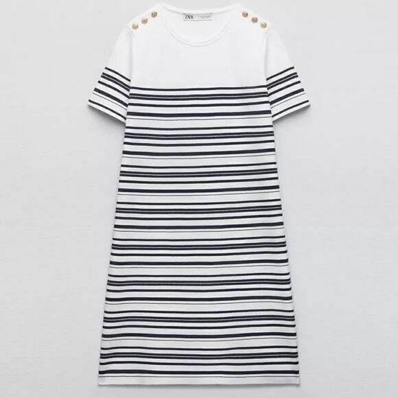 NWT ZARA WOMEN'S STRIPED KNIT MINI DRESS WHITE /NAVY SIZE M 3859/035 - Picture 3 of 9